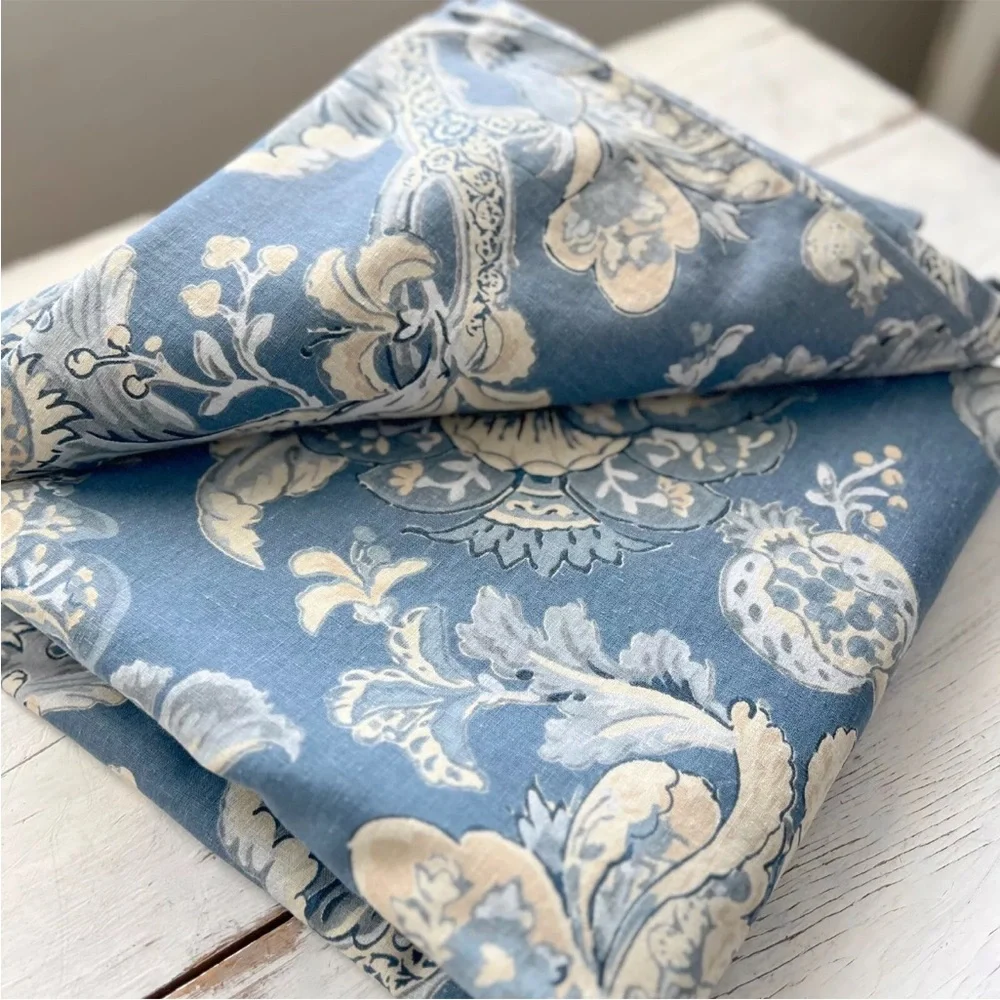 Pottery Barn Bristol Palampore Floral FULL/QUEEN Duvet Cover Blue Cream Linen PB